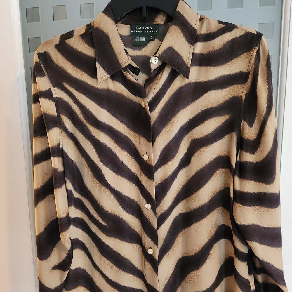 Ralph Lauren Zebra Print Button Down Shirt - Black and Tan